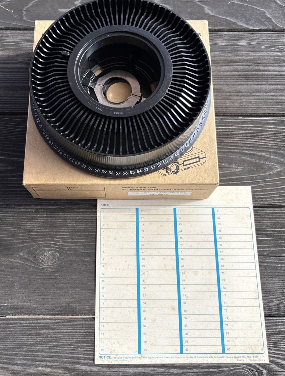 Kodak Rotary Slide Tray Carousel for Projectors 80 Count Keystone w/ID Sheet Vtg